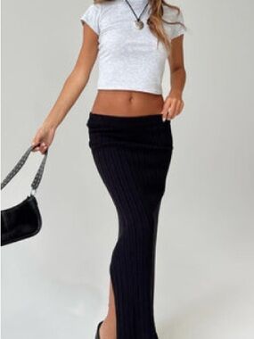 Princess Polly Black Ribbed Maxi Skirt with Double Side Slit